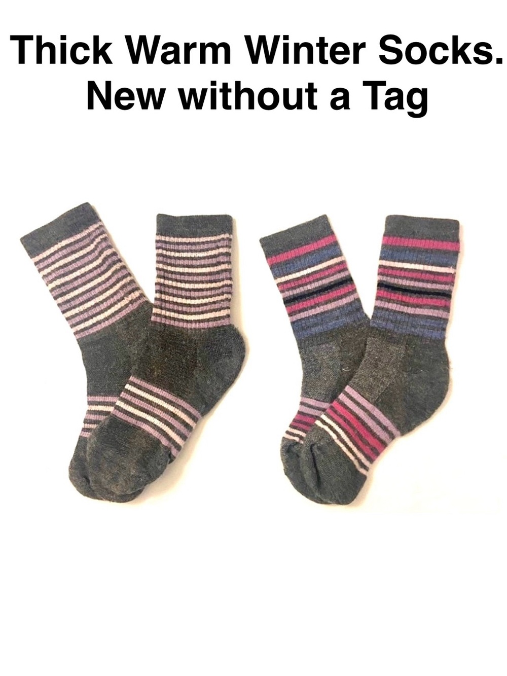 OS Thick Warm Gray Striped Winter Socks Bundle Lot